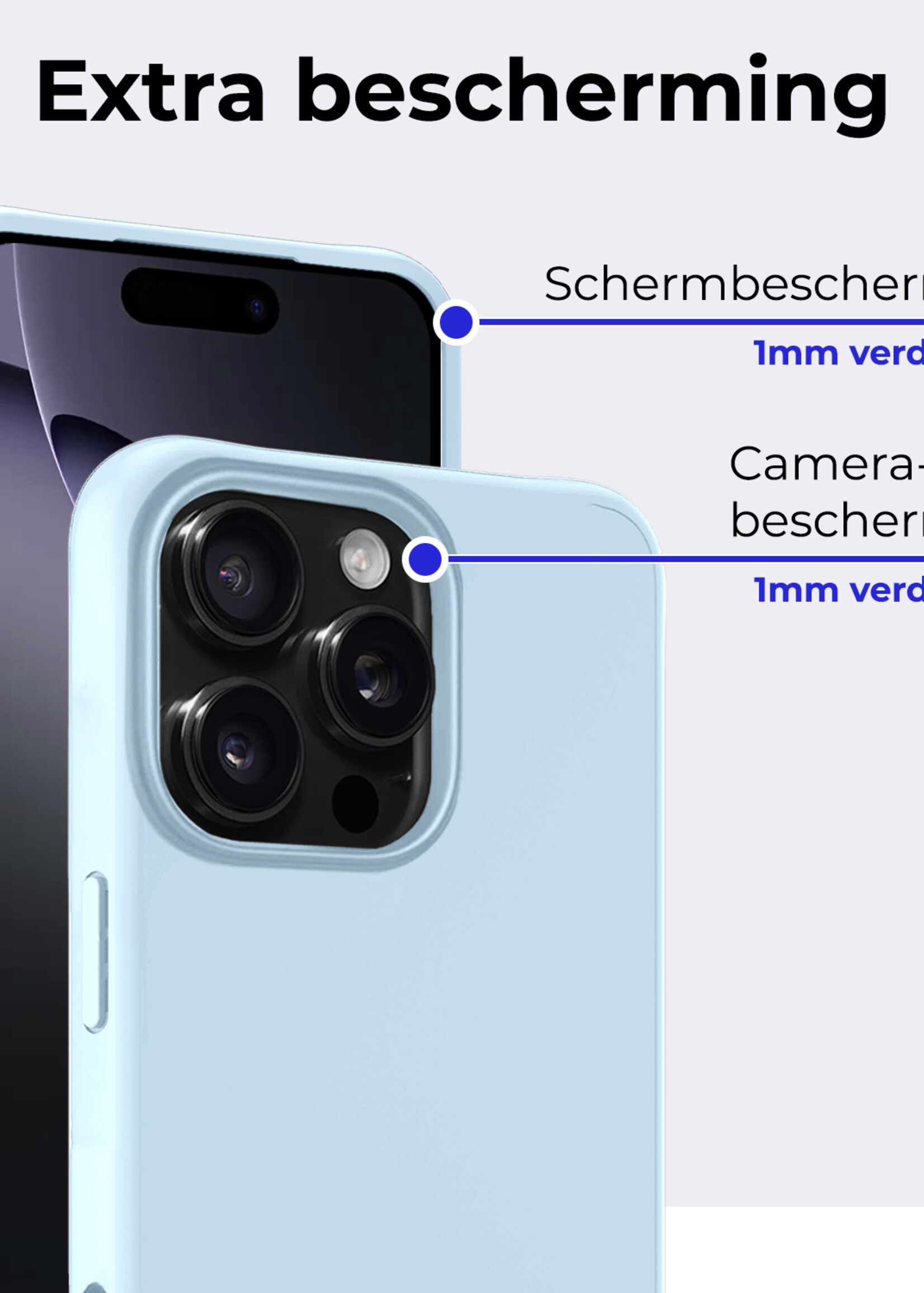 BTH Hoesje Geschikt voor iPhone 16 Pro Hoesje Siliconen Case Hoes Met Screenprotector - Hoes Geschikt voor iPhone 16 Pro Hoes Cover Case - Lichtblauw