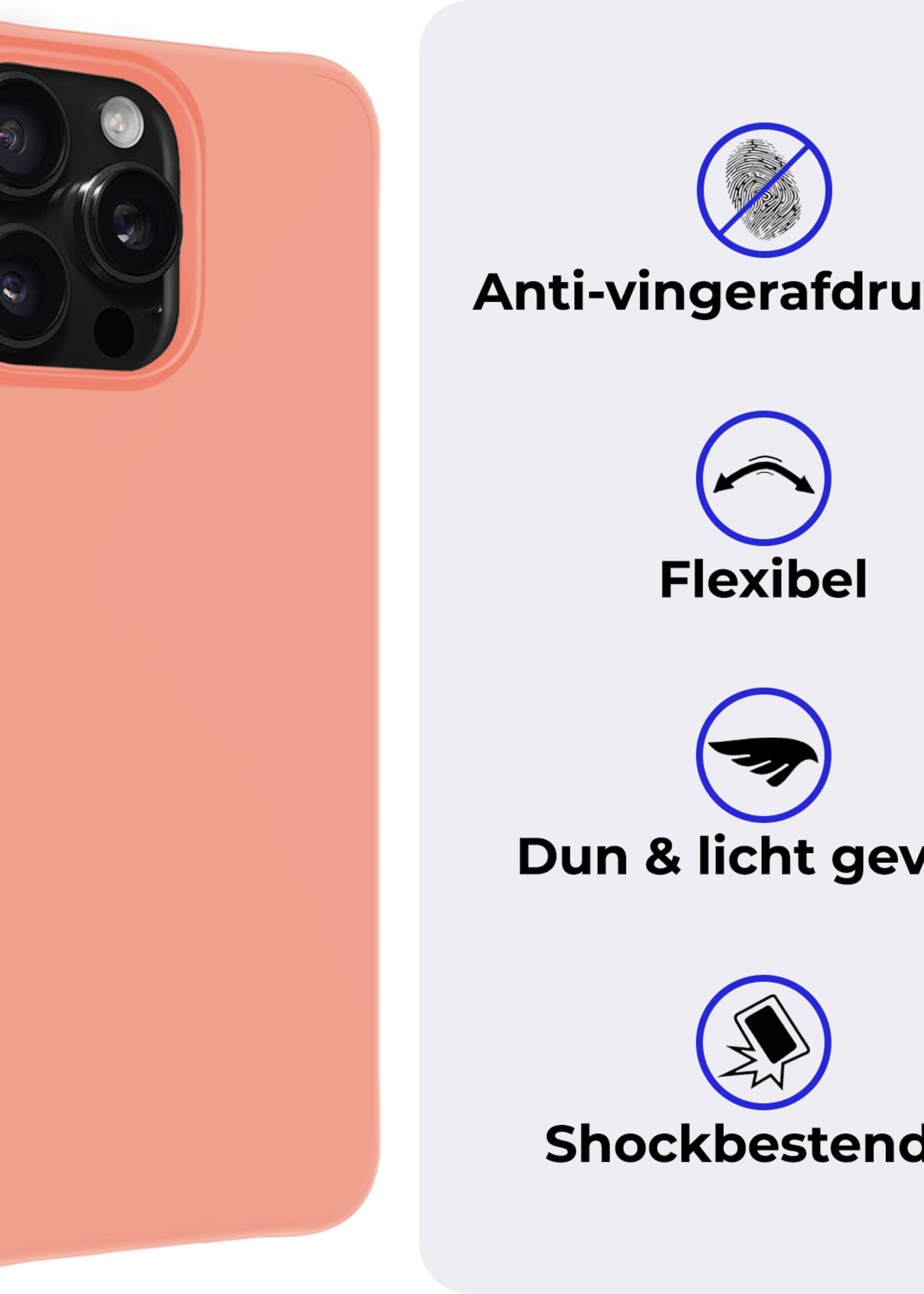 BTH Hoesje Geschikt voor iPhone 16 Pro Hoesje Siliconen Case Hoes Met Screenprotector - Hoes Geschikt voor iPhone 16 Pro Hoes Cover Case - Perzik