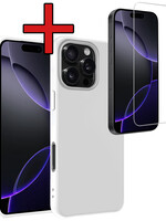 BTH BTH iPhone 16 Pro Hoesje Siliconen Met Screenprotector Met Dichte Notch - Wit