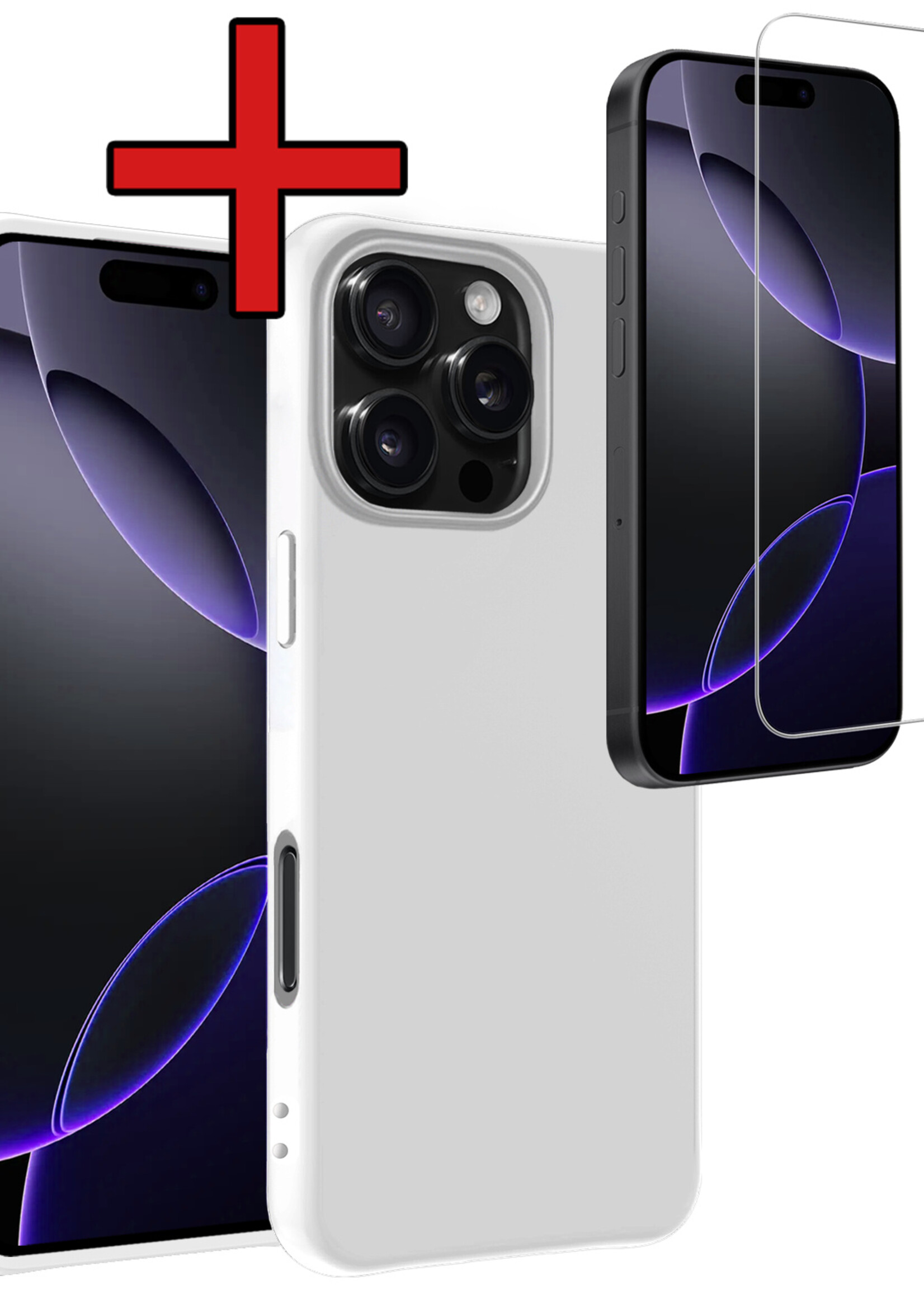 BTH Hoesje Geschikt voor iPhone 16 Pro Hoesje Siliconen Case Hoes Met Screenprotector - Hoes Geschikt voor iPhone 16 Pro Hoes Cover Case - Wit