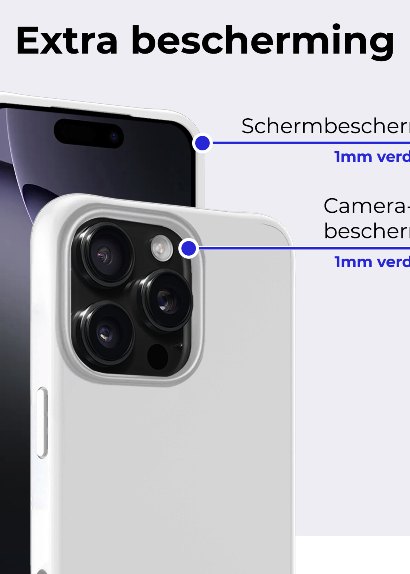 BTH Hoesje Geschikt voor iPhone 16 Pro Hoesje Siliconen Case Hoes Met Screenprotector - Hoes Geschikt voor iPhone 16 Pro Hoes Cover Case - Wit