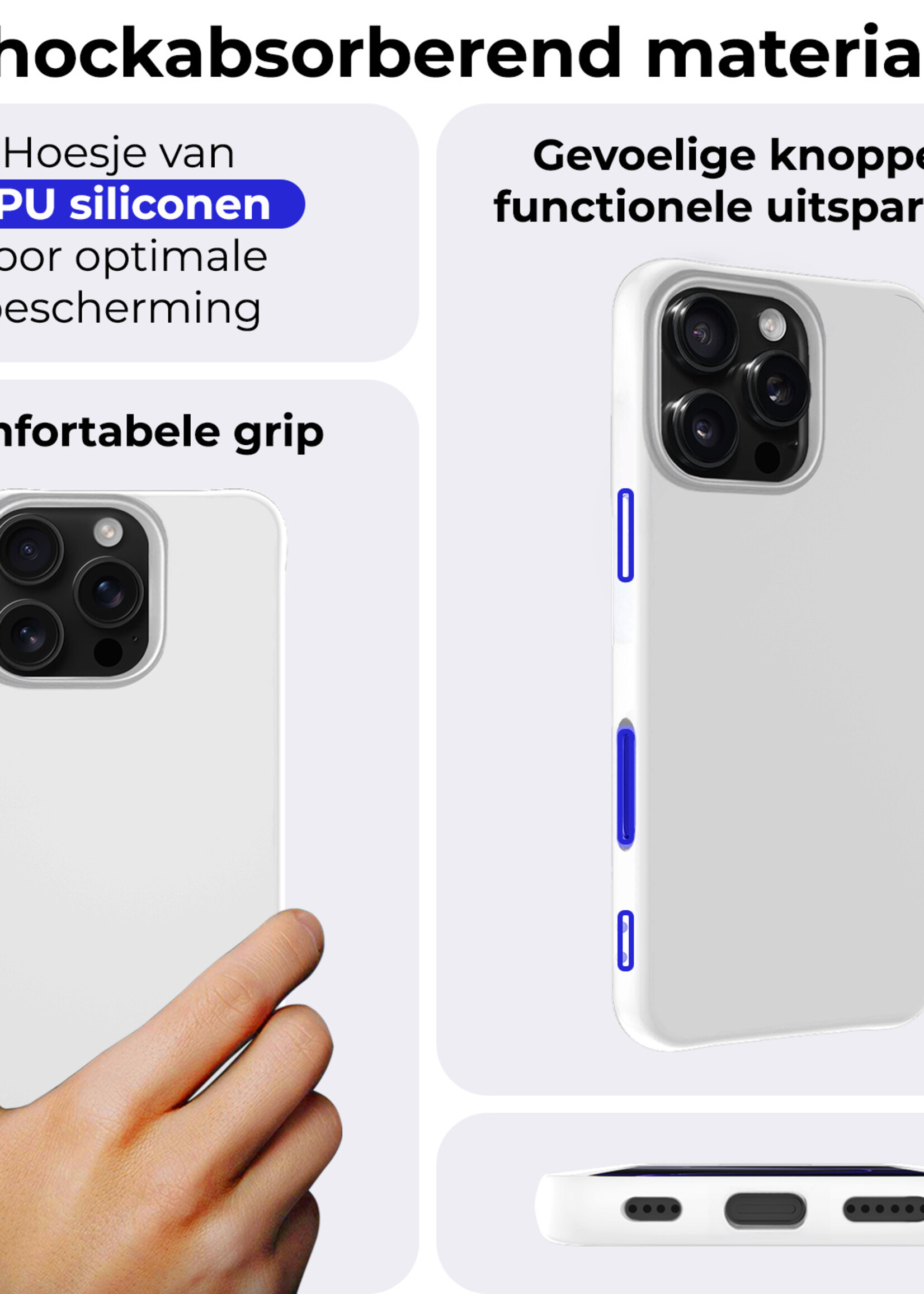 BTH Hoesje Geschikt voor iPhone 16 Pro Hoesje Siliconen Case Hoes Met Screenprotector - Hoes Geschikt voor iPhone 16 Pro Hoes Cover Case - Wit