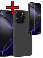 BTH BTH iPhone 16 Pro Hoesje Siliconen Met Screenprotector Met Dichte Notch - Zwart