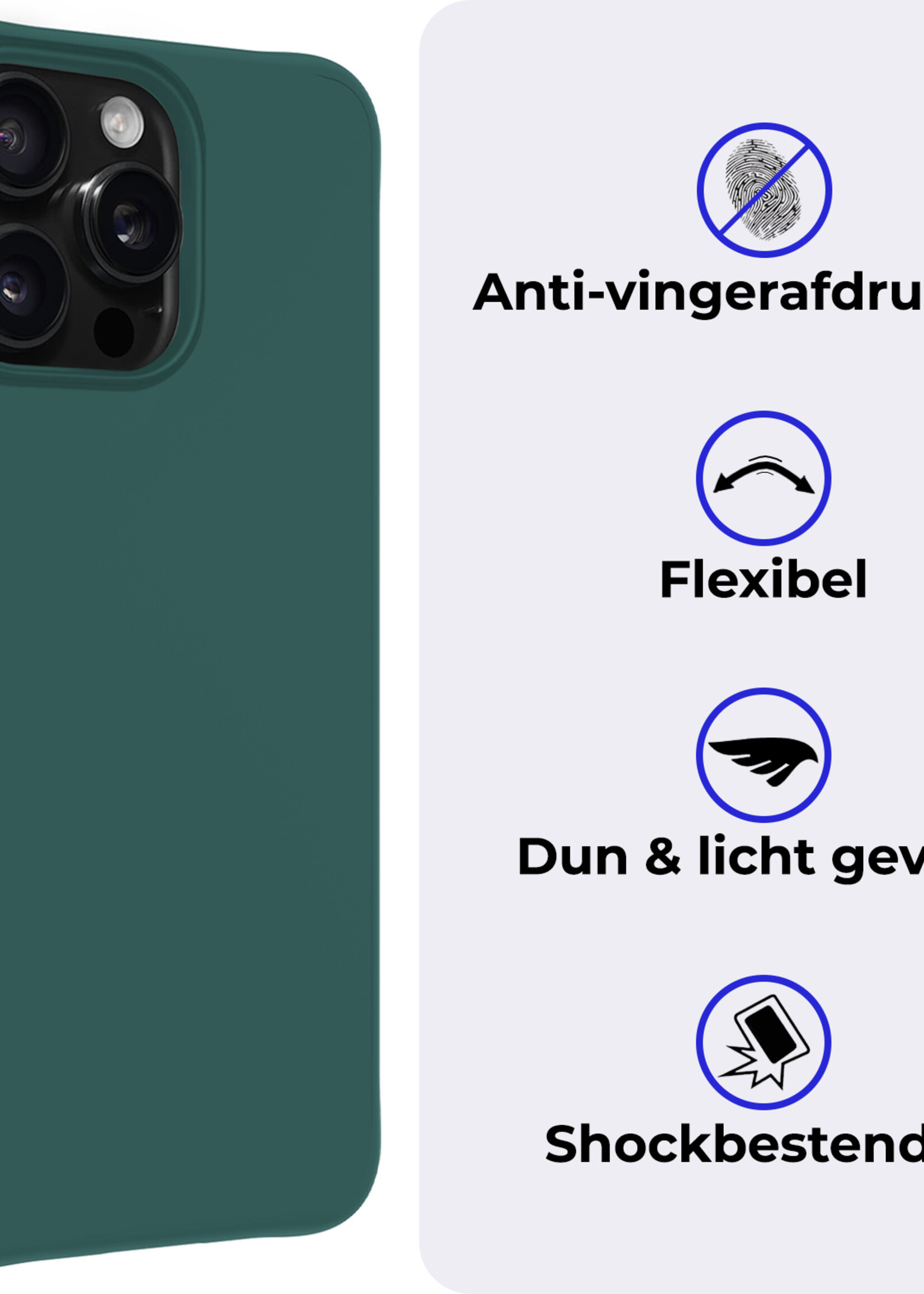 BTH Hoesje Geschikt voor iPhone 16 Pro Hoesje Siliconen Case Hoes Met 2x Screenprotector - Hoes Geschikt voor iPhone 16 Pro Hoes Cover Case - Donkergroen