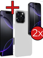 BTH BTH iPhone 16 Pro Hoesje Siliconen Met 2x Screenprotector Met Dichte Notch - Wit