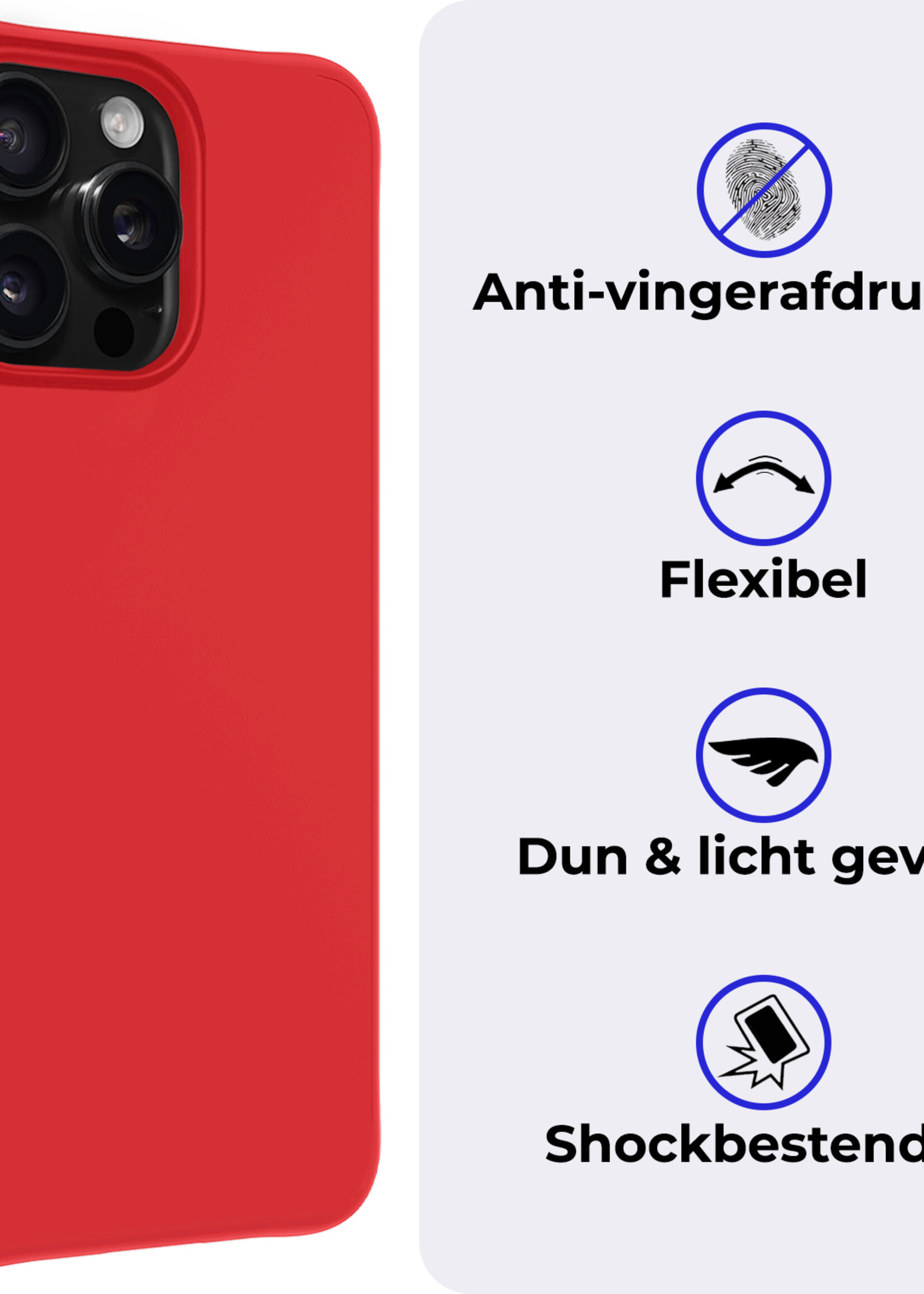 BTH Hoesje Geschikt voor iPhone 16 Pro Max Hoesje Siliconen Case Hoes - Hoes Geschikt voor iPhone 16 Pro Max Hoes Cover Case - Rood