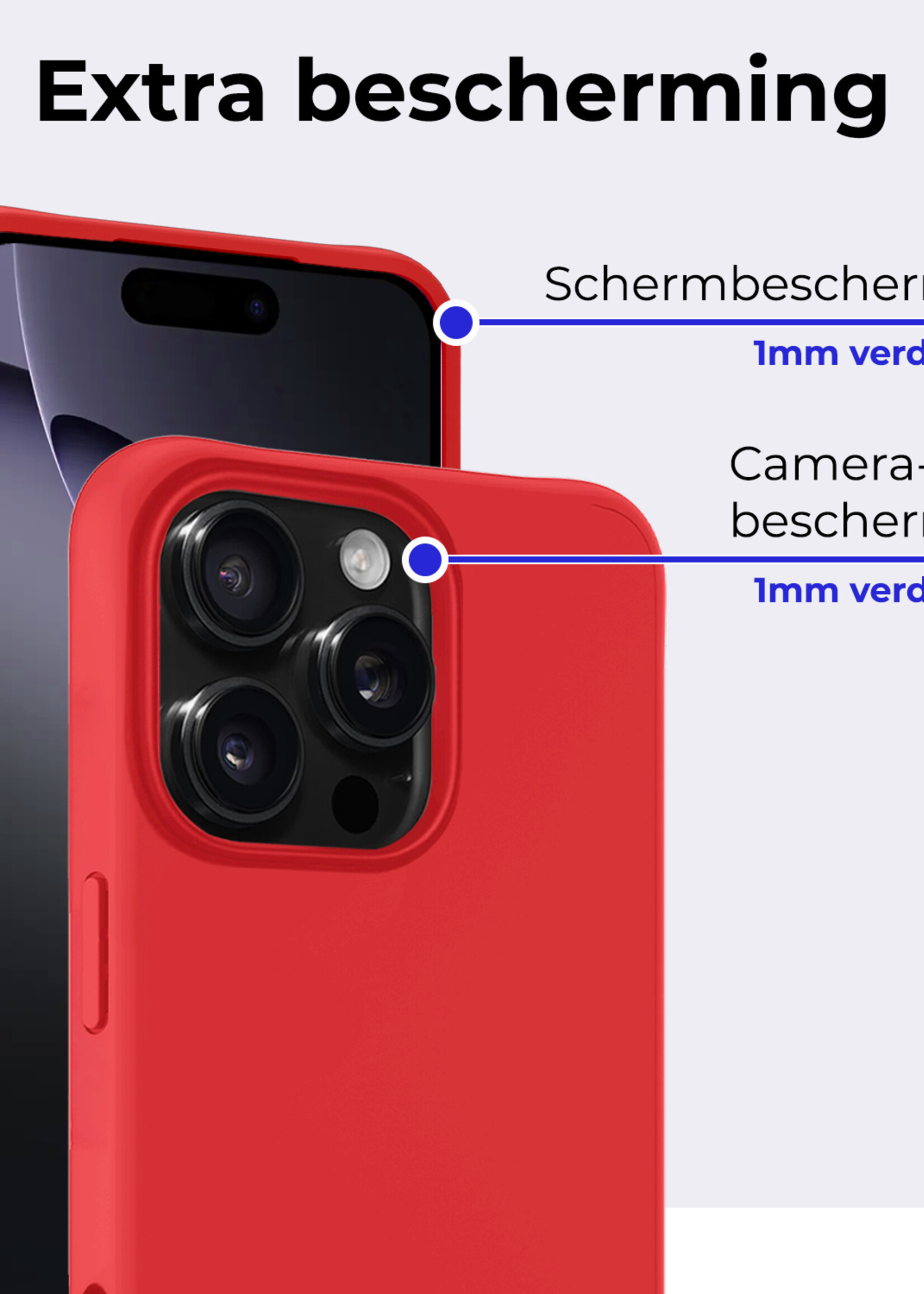 BTH Hoesje Geschikt voor iPhone 16 Pro Max Hoesje Siliconen Case Hoes - Hoes Geschikt voor iPhone 16 Pro Max Hoes Cover Case - Rood