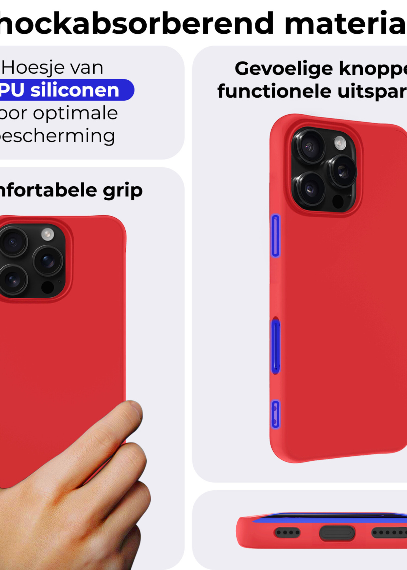 BTH Hoesje Geschikt voor iPhone 16 Pro Max Hoesje Siliconen Case Hoes - Hoes Geschikt voor iPhone 16 Pro Max Hoes Cover Case - Rood