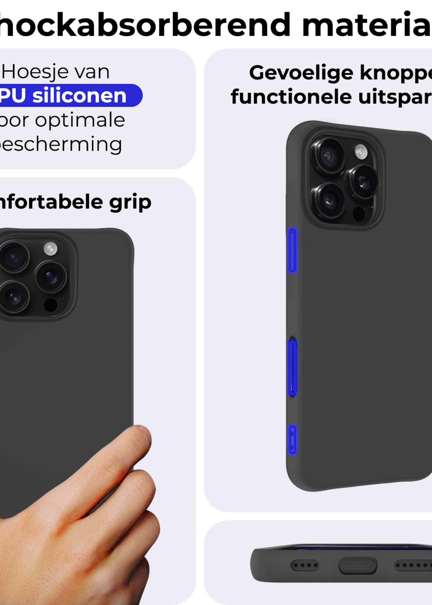 BTH Hoesje Geschikt voor iPhone 16 Pro Max Hoesje Siliconen Case Hoes - Hoes Geschikt voor iPhone 16 Pro Max Hoes Cover Case - Zwart