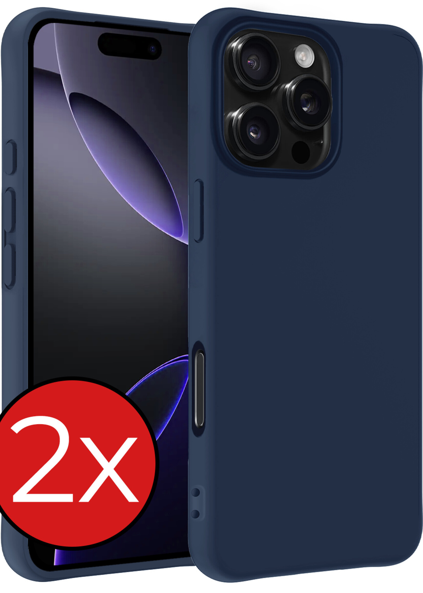 BTH Hoesje Geschikt voor iPhone 16 Pro Max Hoesje Siliconen Case Hoes - Hoes Geschikt voor iPhone 16 Pro Max Hoes Cover Case - Donkerblauw - 2 PACK