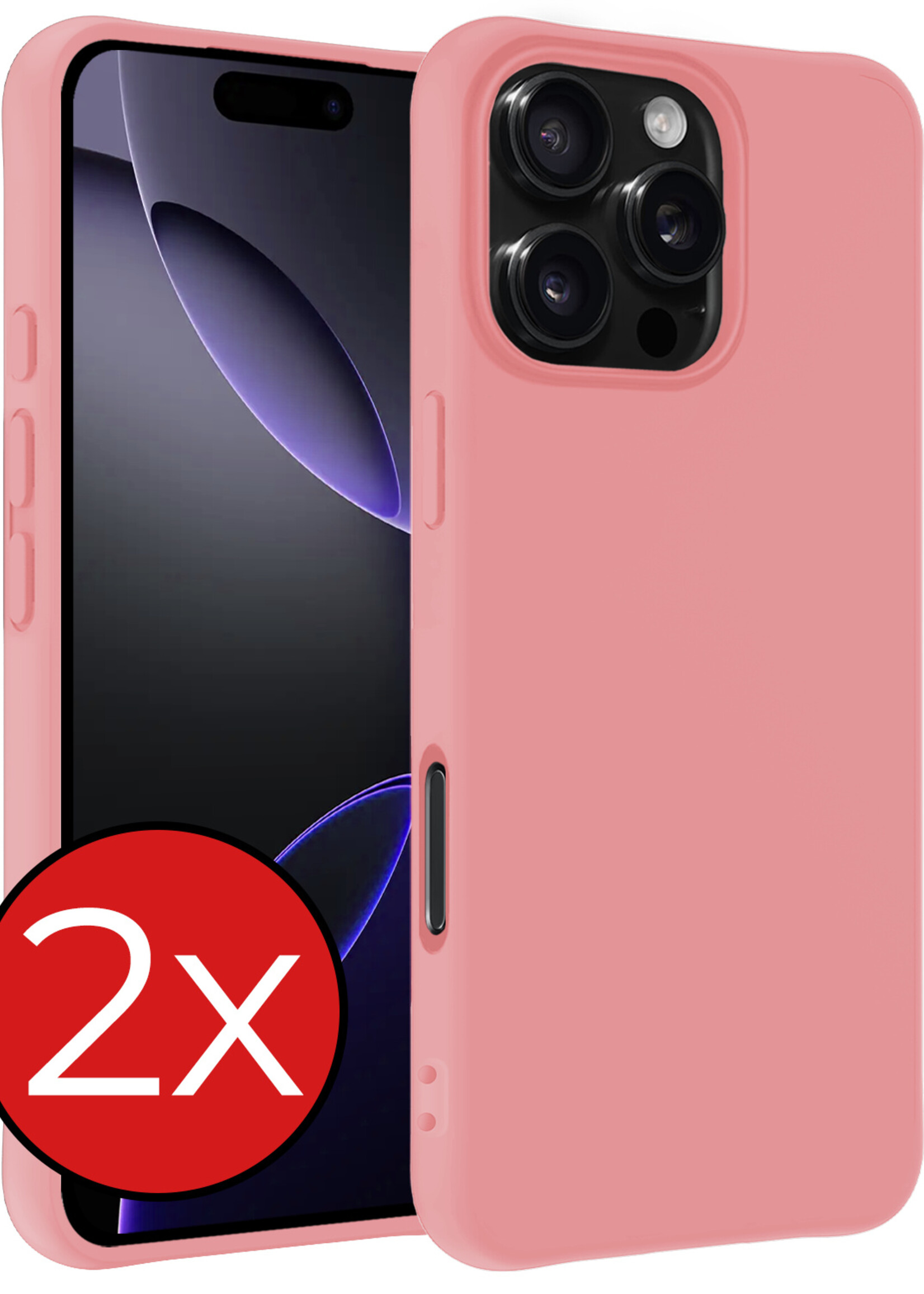 BTH Hoesje Geschikt voor iPhone 16 Pro Max Hoesje Siliconen Case Hoes - Hoes Geschikt voor iPhone 16 Pro Max Hoes Cover Case - Lichtroze - 2 PACK