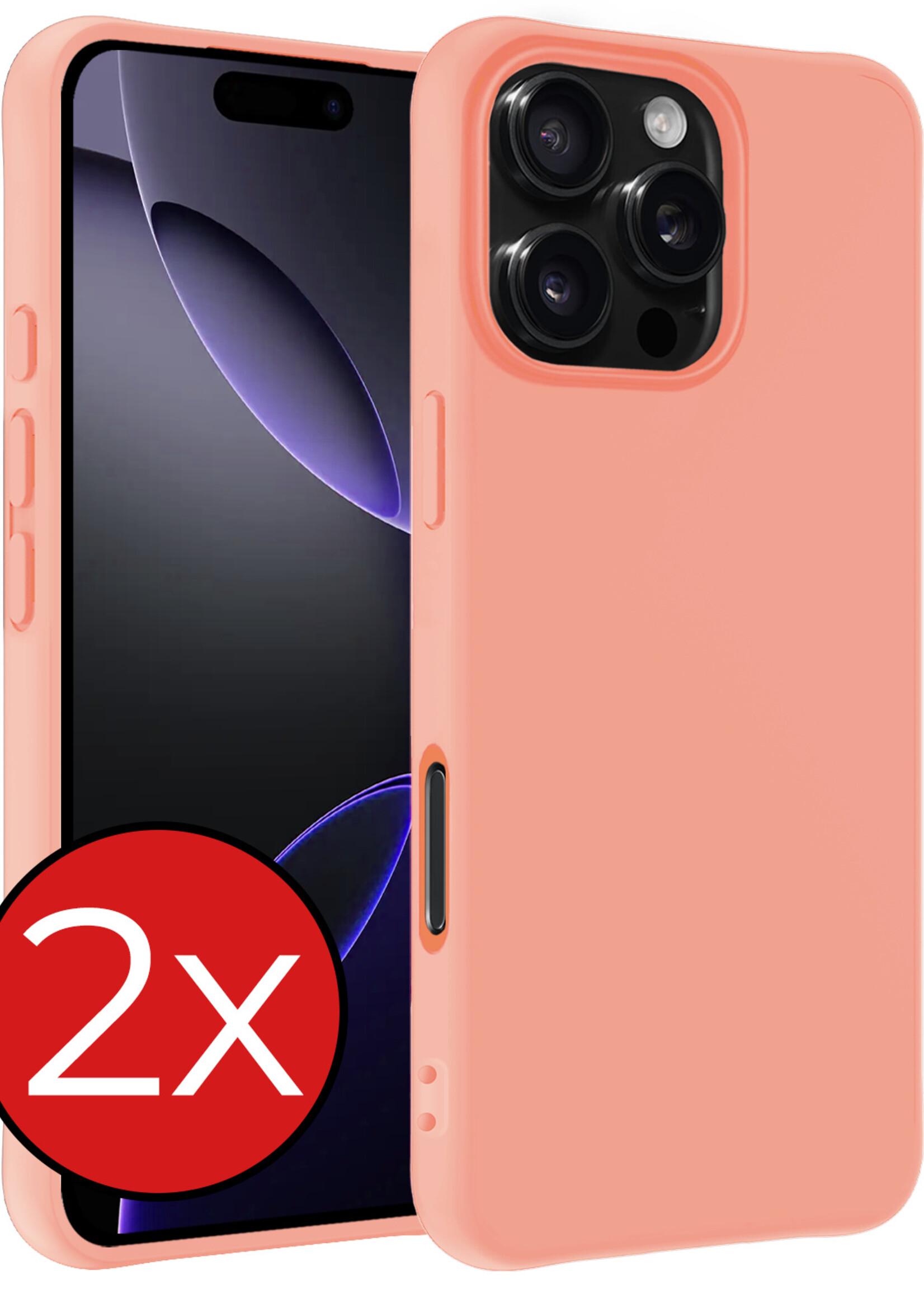 BTH Hoesje Geschikt voor iPhone 16 Pro Max Hoesje Siliconen Case Hoes - Hoes Geschikt voor iPhone 16 Pro Max Hoes Cover Case - Perzik - 2 PACK