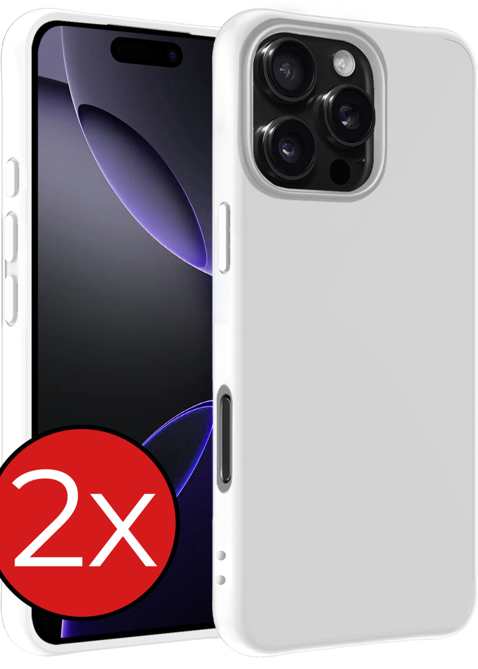 BTH Hoesje Geschikt voor iPhone 16 Pro Max Hoesje Siliconen Case Hoes - Hoes Geschikt voor iPhone 16 Pro Max Hoes Cover Case - Wit - 2 PACK