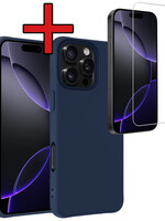 BTH BTH iPhone 16 Pro Max Hoesje Siliconen Met Screenprotector Met Dichte Notch - Donkerblauw