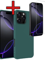 BTH BTH iPhone 16 Pro Max Hoesje Siliconen Met Screenprotector Met Dichte Notch - Donkergroen