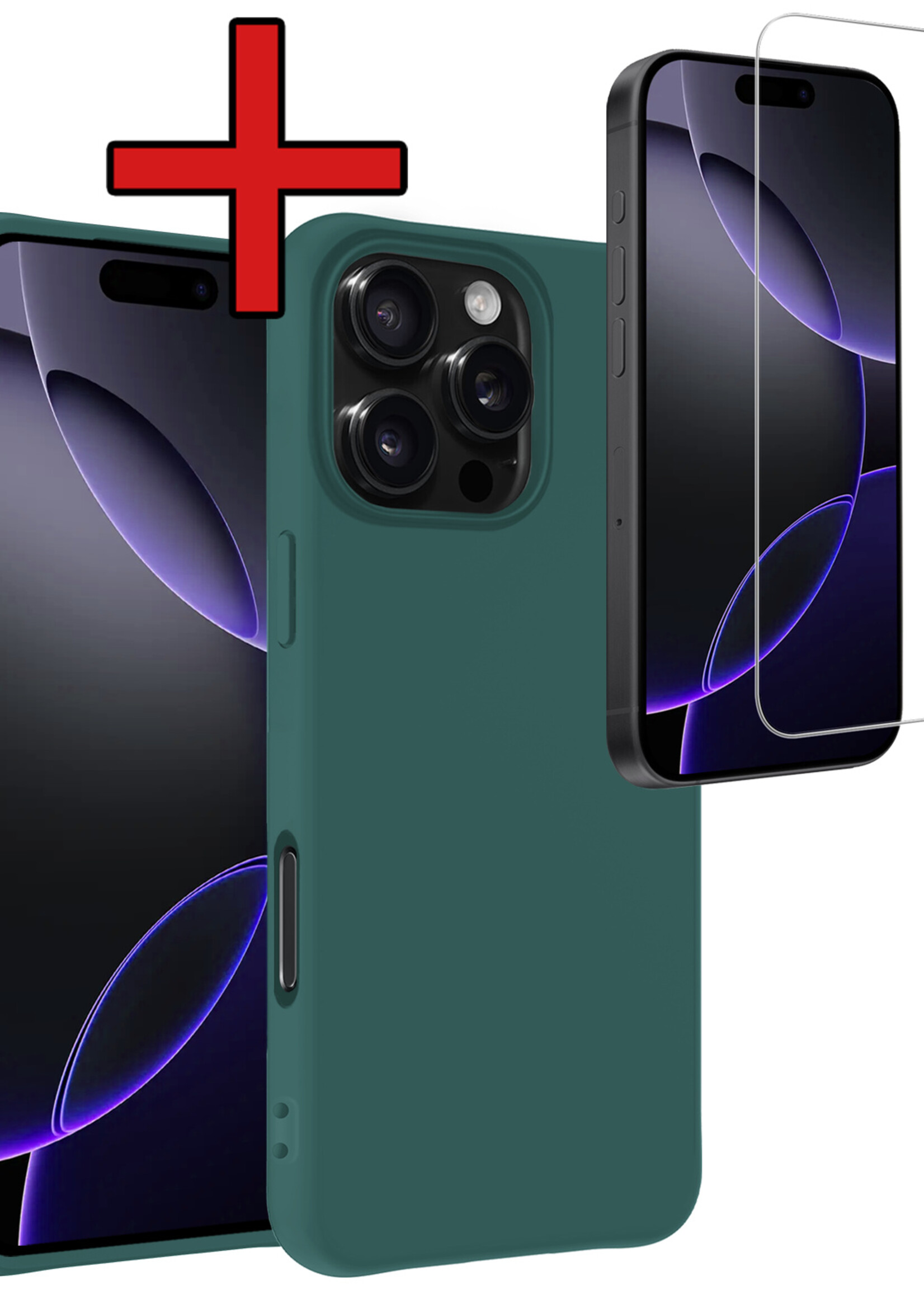 BTH Hoesje Geschikt voor iPhone 16 Pro Max Hoesje Siliconen Case Hoes Met Screenprotector - Hoes Geschikt voor iPhone 16 Pro Max Hoes Cover Case - Donkergroen