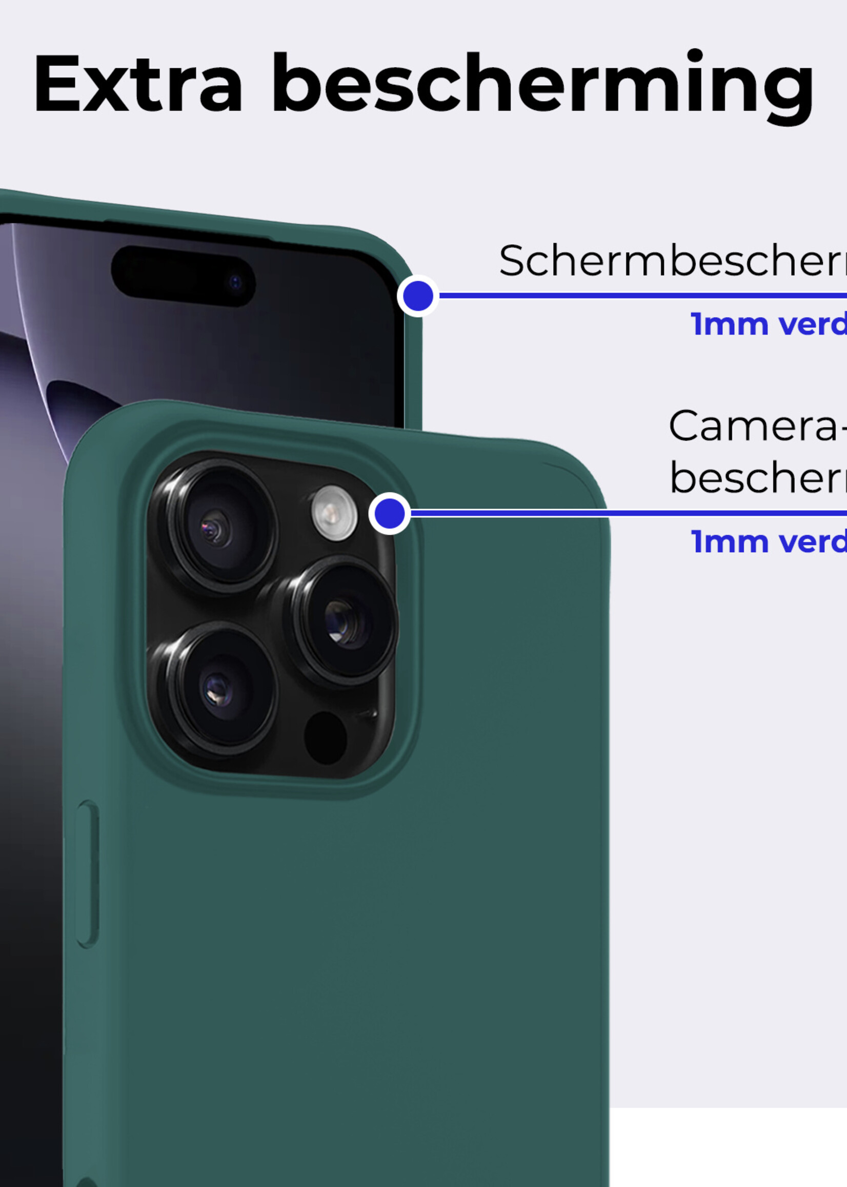 BTH Hoesje Geschikt voor iPhone 16 Pro Max Hoesje Siliconen Case Hoes Met Screenprotector - Hoes Geschikt voor iPhone 16 Pro Max Hoes Cover Case - Donkergroen
