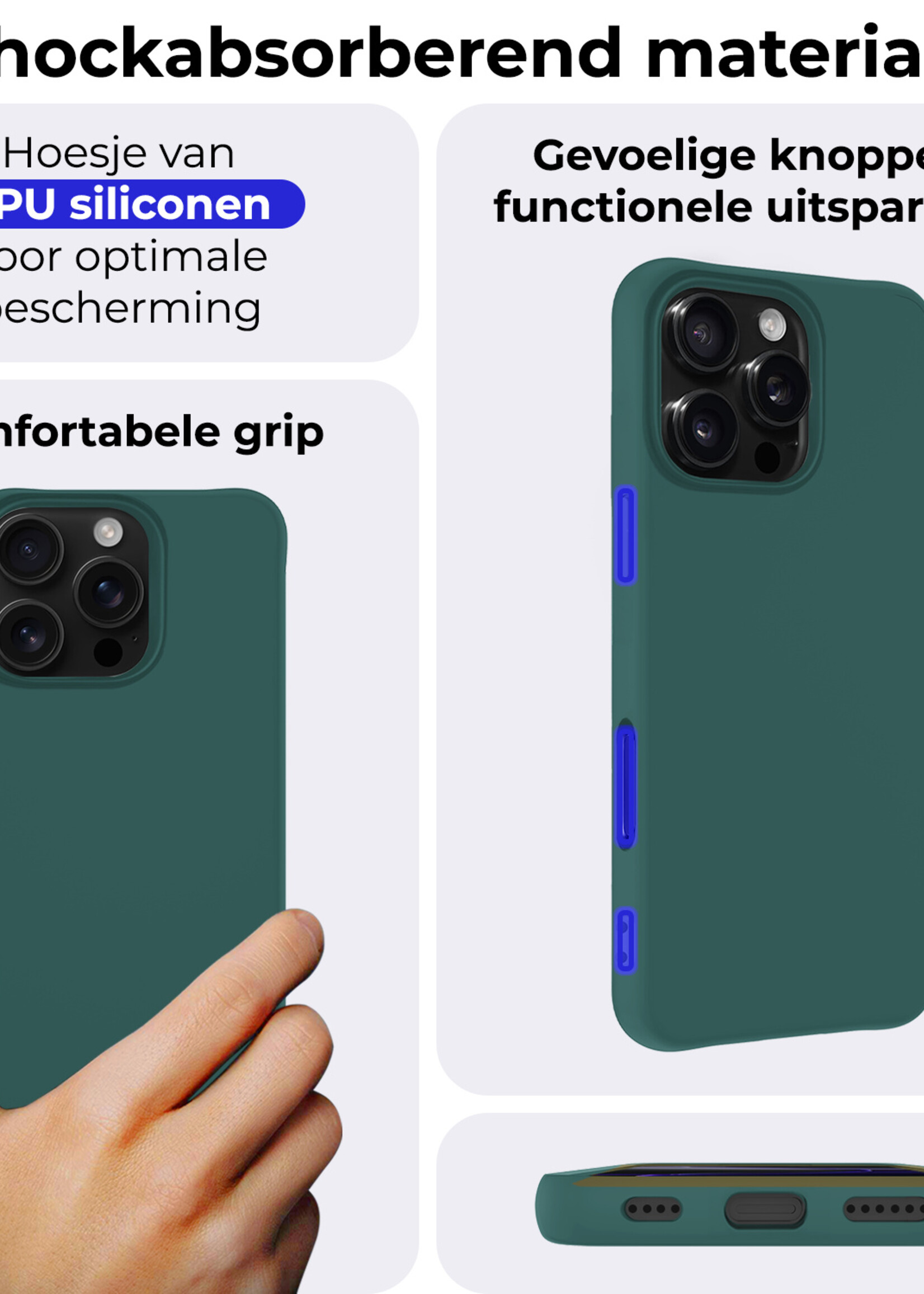 BTH Hoesje Geschikt voor iPhone 16 Pro Max Hoesje Siliconen Case Hoes Met Screenprotector - Hoes Geschikt voor iPhone 16 Pro Max Hoes Cover Case - Donkergroen