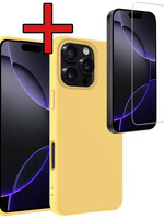 BTH BTH iPhone 16 Pro Max Hoesje Siliconen Met Screenprotector Met Dichte Notch - Geel