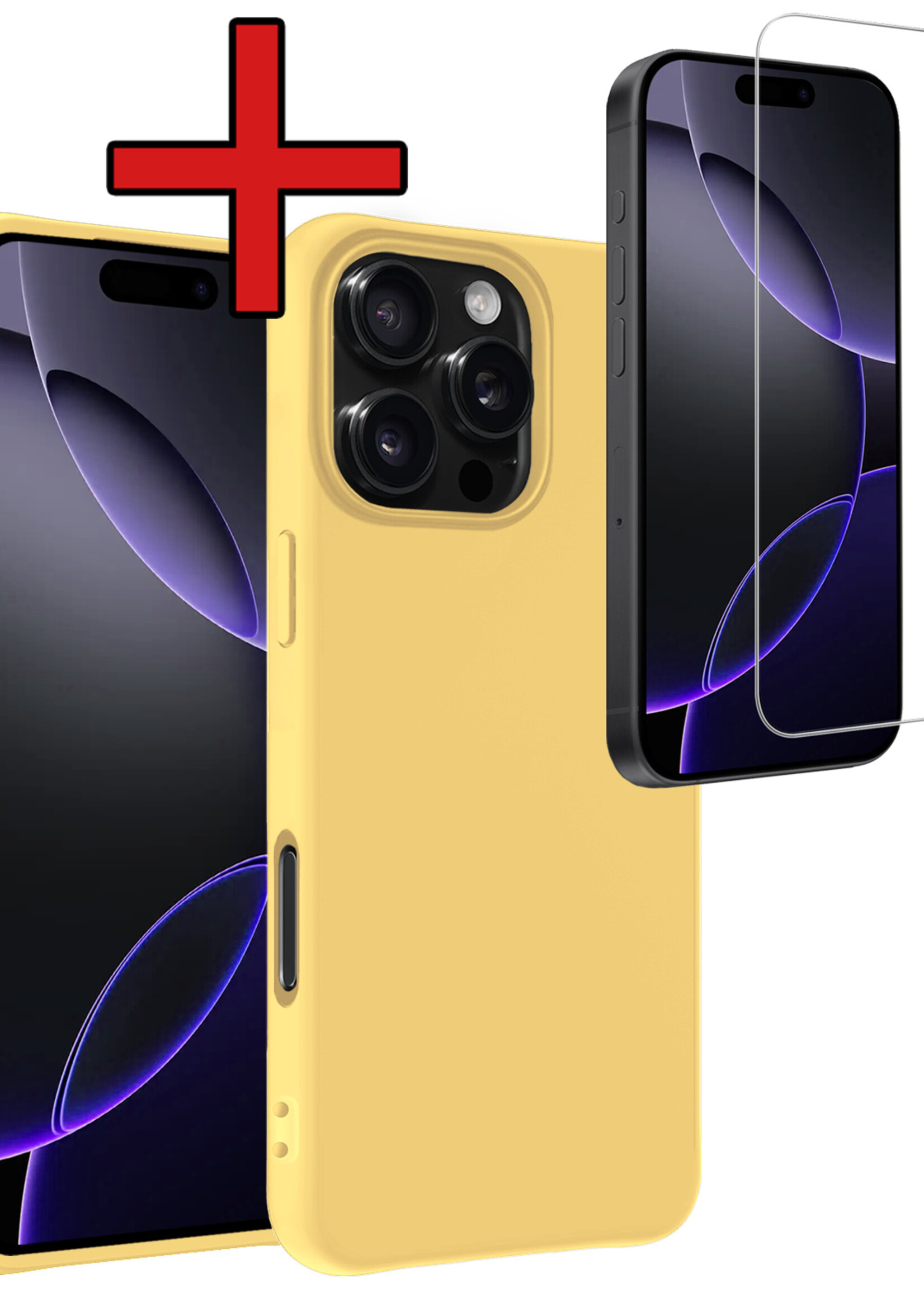 BTH Hoesje Geschikt voor iPhone 16 Pro Max Hoesje Siliconen Case Hoes Met Screenprotector - Hoes Geschikt voor iPhone 16 Pro Max Hoes Cover Case - Geel