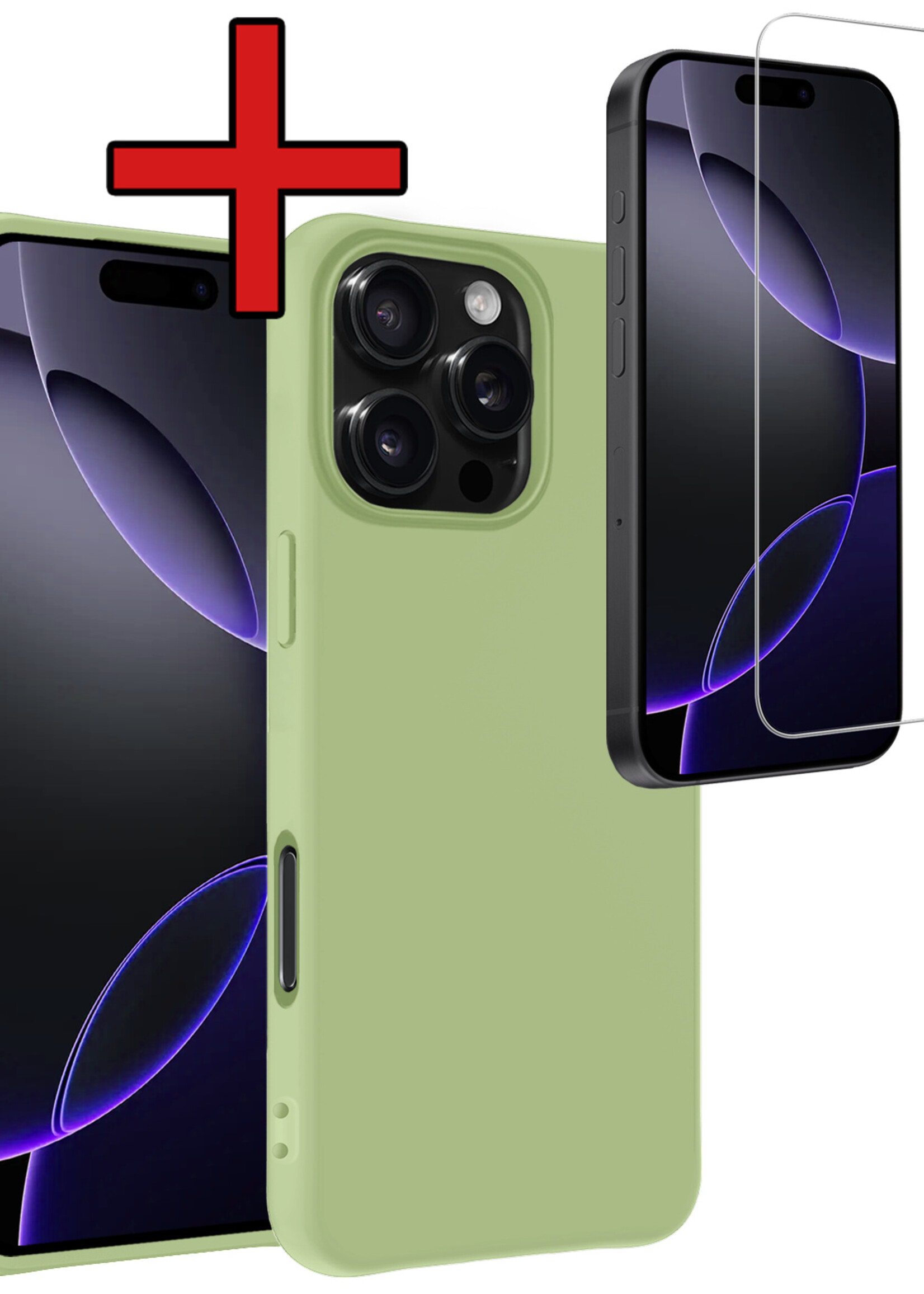 BTH Hoesje Geschikt voor iPhone 16 Pro Max Hoesje Siliconen Case Hoes Met Screenprotector - Hoes Geschikt voor iPhone 16 Pro Max Hoes Cover Case - Groen