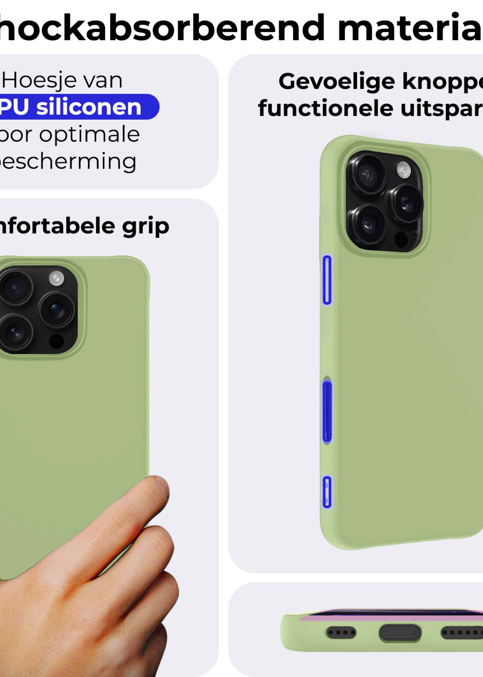 BTH Hoesje Geschikt voor iPhone 16 Pro Max Hoesje Siliconen Case Hoes Met Screenprotector - Hoes Geschikt voor iPhone 16 Pro Max Hoes Cover Case - Groen