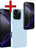 BTH BTH iPhone 16 Pro Max Hoesje Siliconen Met Screenprotector Met Dichte Notch - Lichtblauw