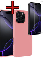 BTH BTH iPhone 16 Pro Max Hoesje Siliconen Met Screenprotector Met Dichte Notch - Lichtroze