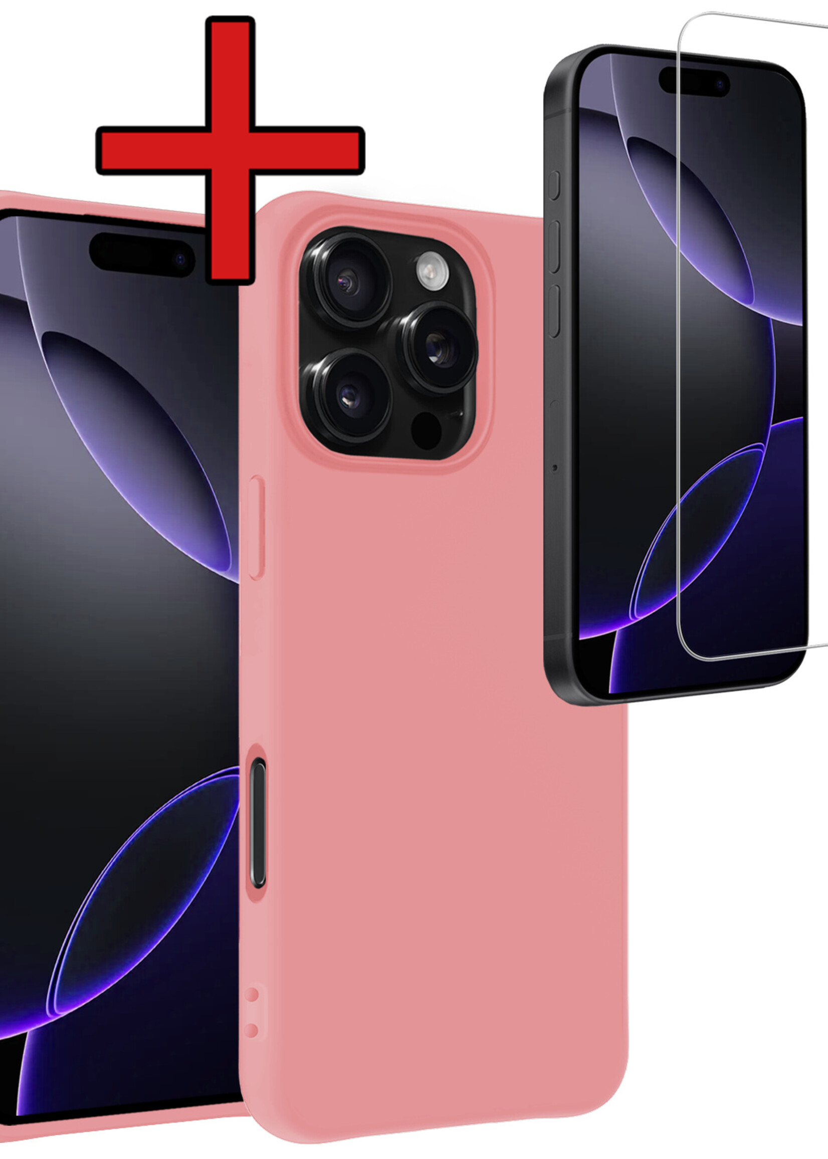 BTH Hoesje Geschikt voor iPhone 16 Pro Max Hoesje Siliconen Case Hoes Met Screenprotector - Hoes Geschikt voor iPhone 16 Pro Max Hoes Cover Case - Lichtroze
