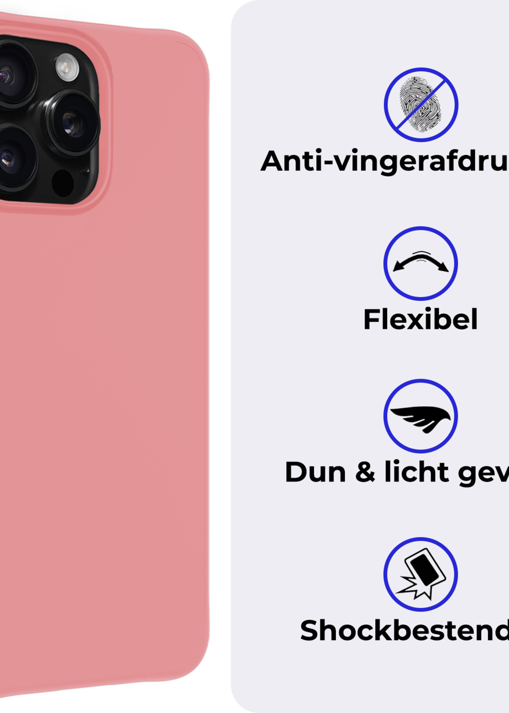 BTH Hoesje Geschikt voor iPhone 16 Pro Max Hoesje Siliconen Case Hoes Met Screenprotector - Hoes Geschikt voor iPhone 16 Pro Max Hoes Cover Case - Lichtroze