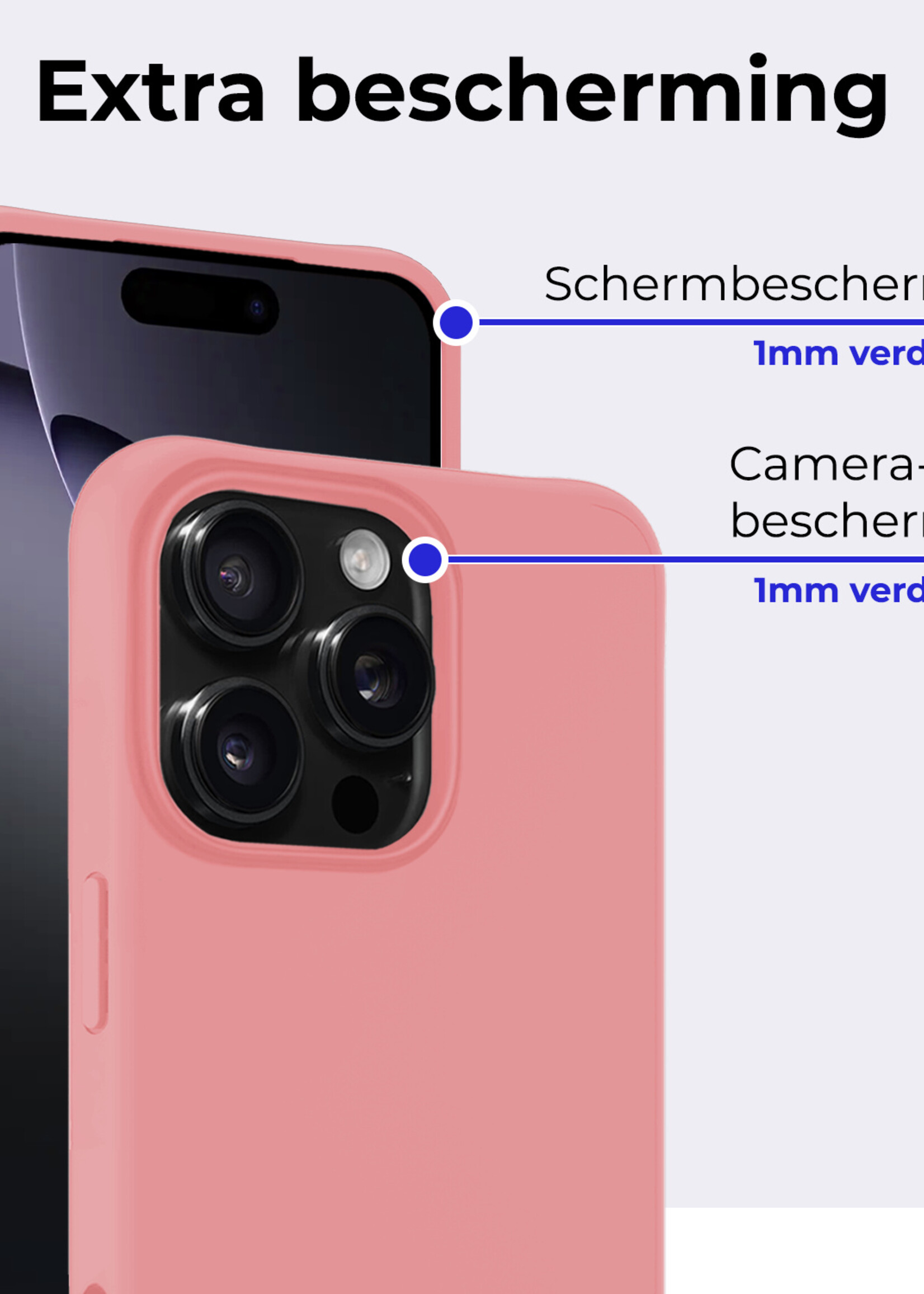 BTH Hoesje Geschikt voor iPhone 16 Pro Max Hoesje Siliconen Case Hoes Met Screenprotector - Hoes Geschikt voor iPhone 16 Pro Max Hoes Cover Case - Lichtroze