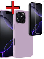 BTH BTH iPhone 16 Pro Max Hoesje Siliconen Met Screenprotector Met Dichte Notch - Lila
