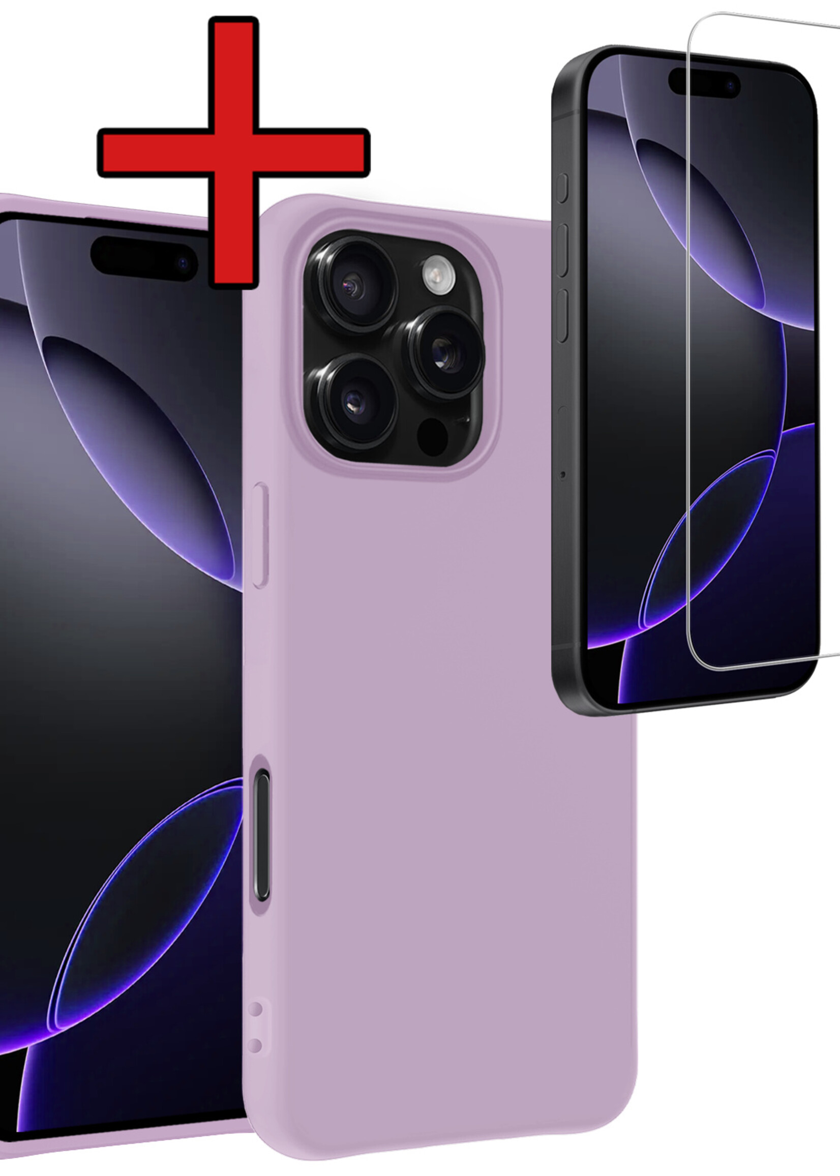 BTH Hoesje Geschikt voor iPhone 16 Pro Max Hoesje Siliconen Case Hoes Met Screenprotector - Hoes Geschikt voor iPhone 16 Pro Max Hoes Cover Case - Lila