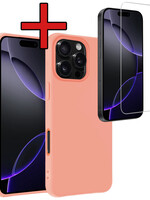 BTH BTH iPhone 16 Pro Max Hoesje Siliconen Met Screenprotector Met Dichte Notch - Perzik