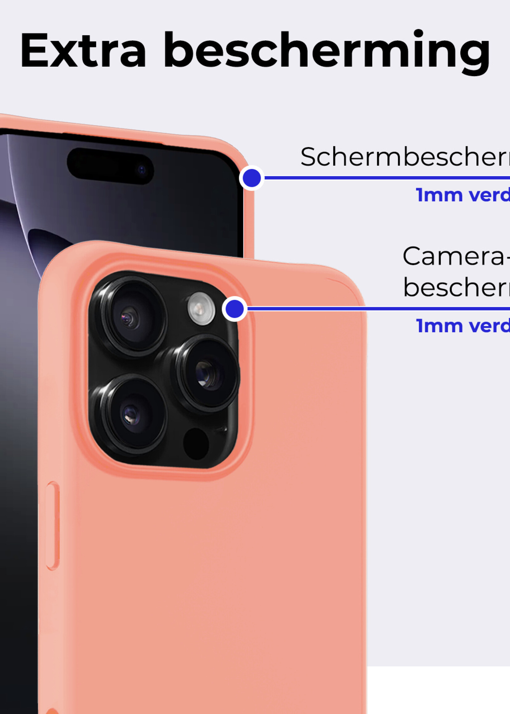 BTH Hoesje Geschikt voor iPhone 16 Pro Max Hoesje Siliconen Case Hoes Met Screenprotector - Hoes Geschikt voor iPhone 16 Pro Max Hoes Cover Case - Perzik