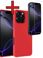BTH BTH iPhone 16 Pro Max Hoesje Siliconen Met Screenprotector Met Dichte Notch - Rood