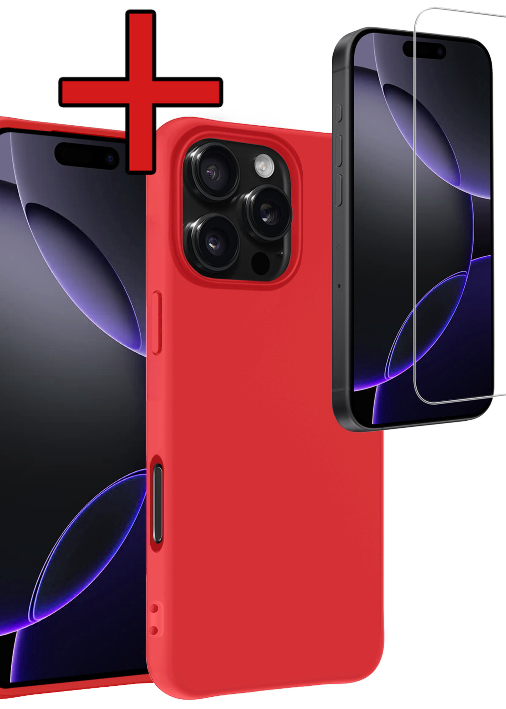 BTH Hoesje Geschikt voor iPhone 16 Pro Max Hoesje Siliconen Case Hoes Met Screenprotector - Hoes Geschikt voor iPhone 16 Pro Max Hoes Cover Case - Rood