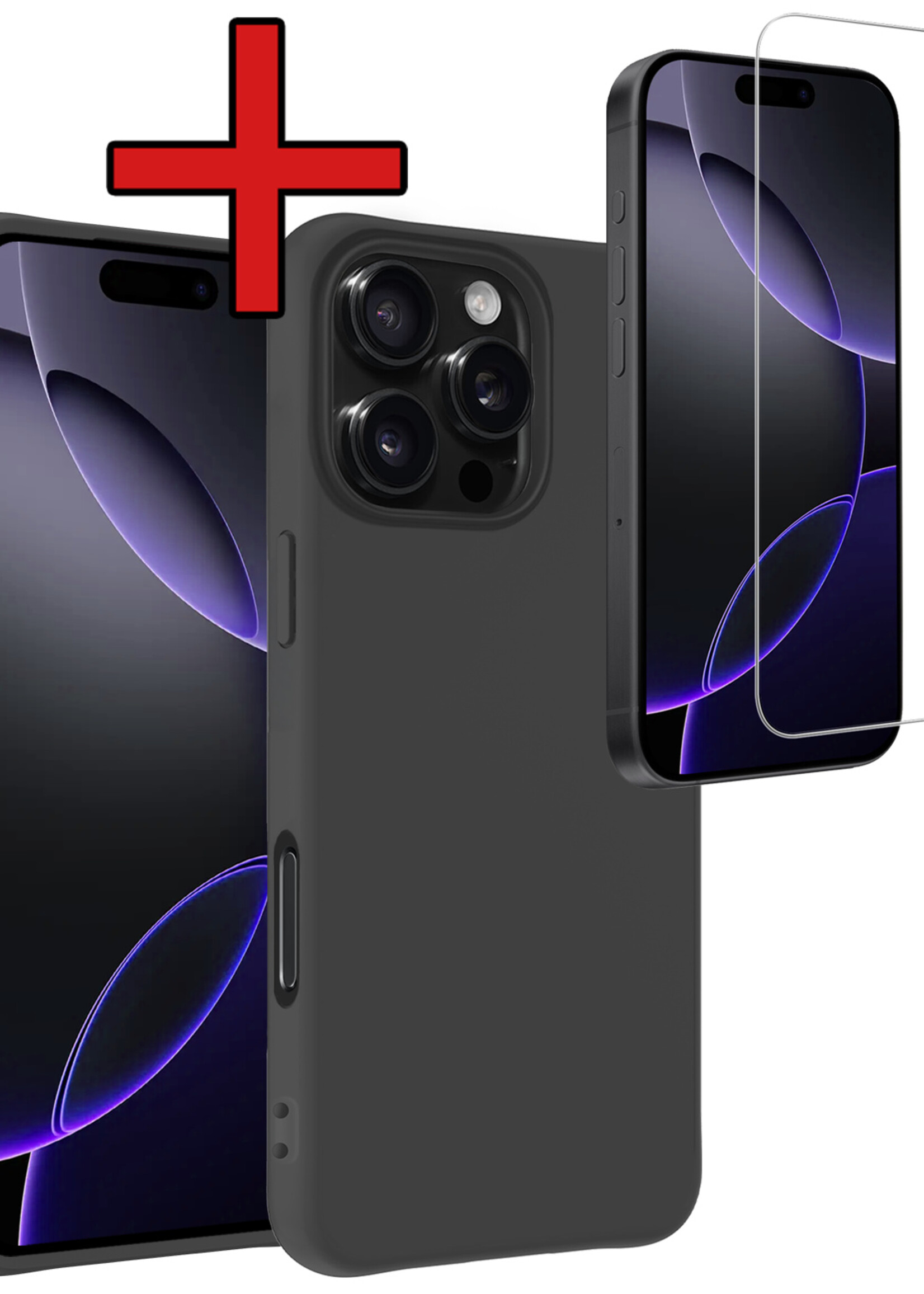 BTH Hoesje Geschikt voor iPhone 16 Pro Max Hoesje Siliconen Case Hoes Met Screenprotector - Hoes Geschikt voor iPhone 16 Pro Max Hoes Cover Case - Zwart