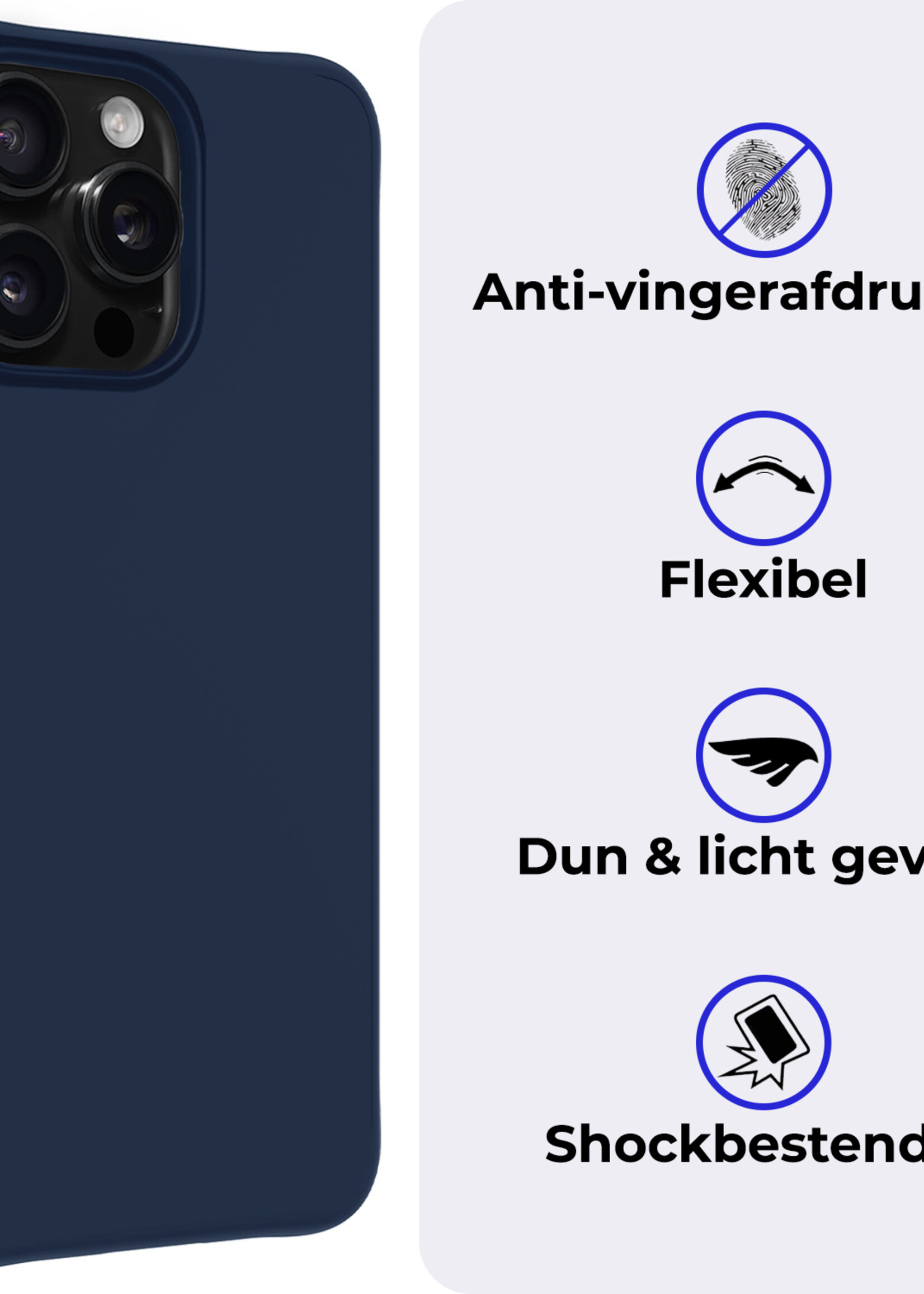 BTH Hoesje Geschikt voor iPhone 16 Pro Max Hoesje Siliconen Case Hoes Met 2x Screenprotector - Hoes Geschikt voor iPhone 16 Pro Max Hoes Cover Case - Donkerblauw