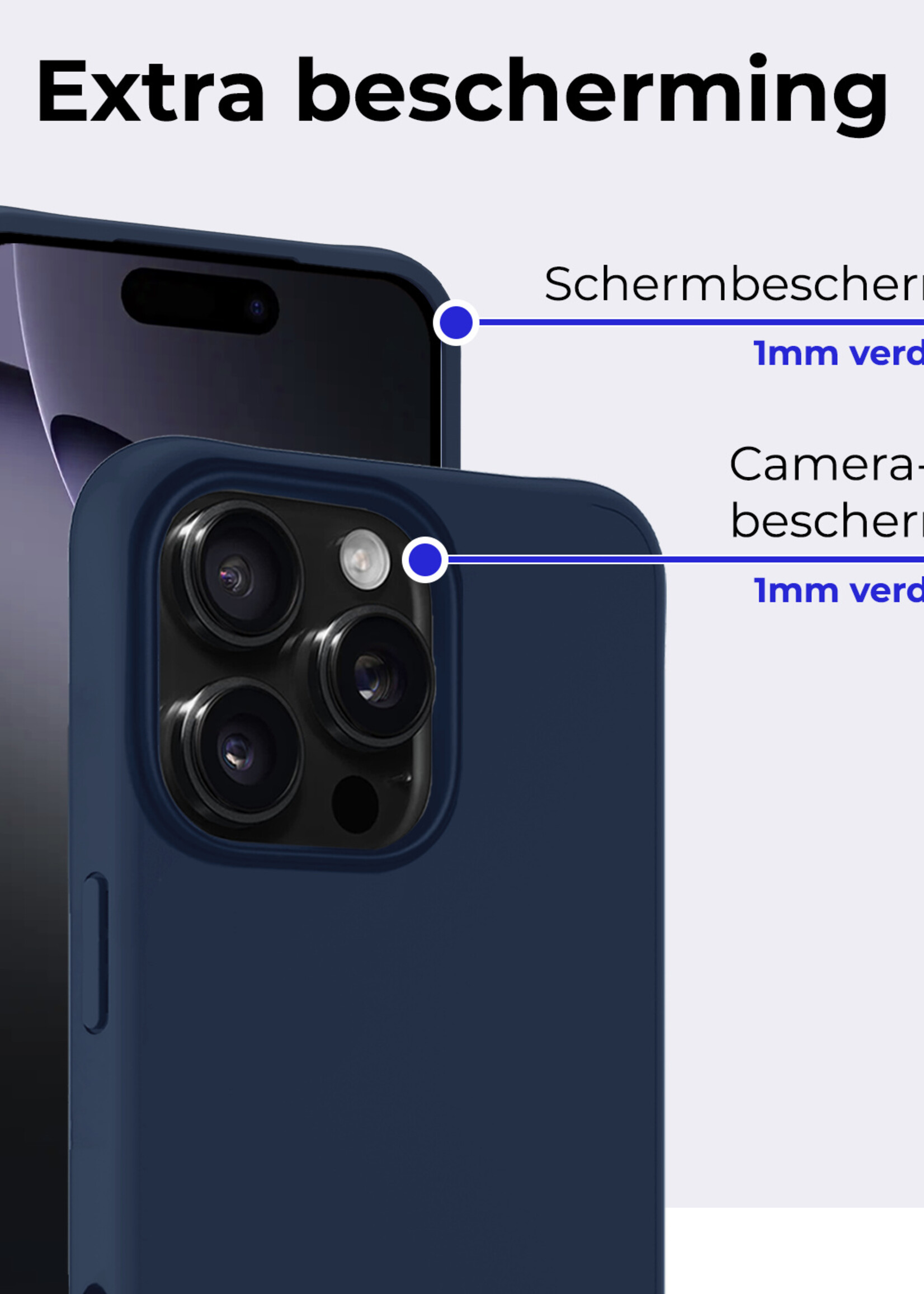 BTH Hoesje Geschikt voor iPhone 16 Pro Max Hoesje Siliconen Case Hoes Met 2x Screenprotector - Hoes Geschikt voor iPhone 16 Pro Max Hoes Cover Case - Donkerblauw