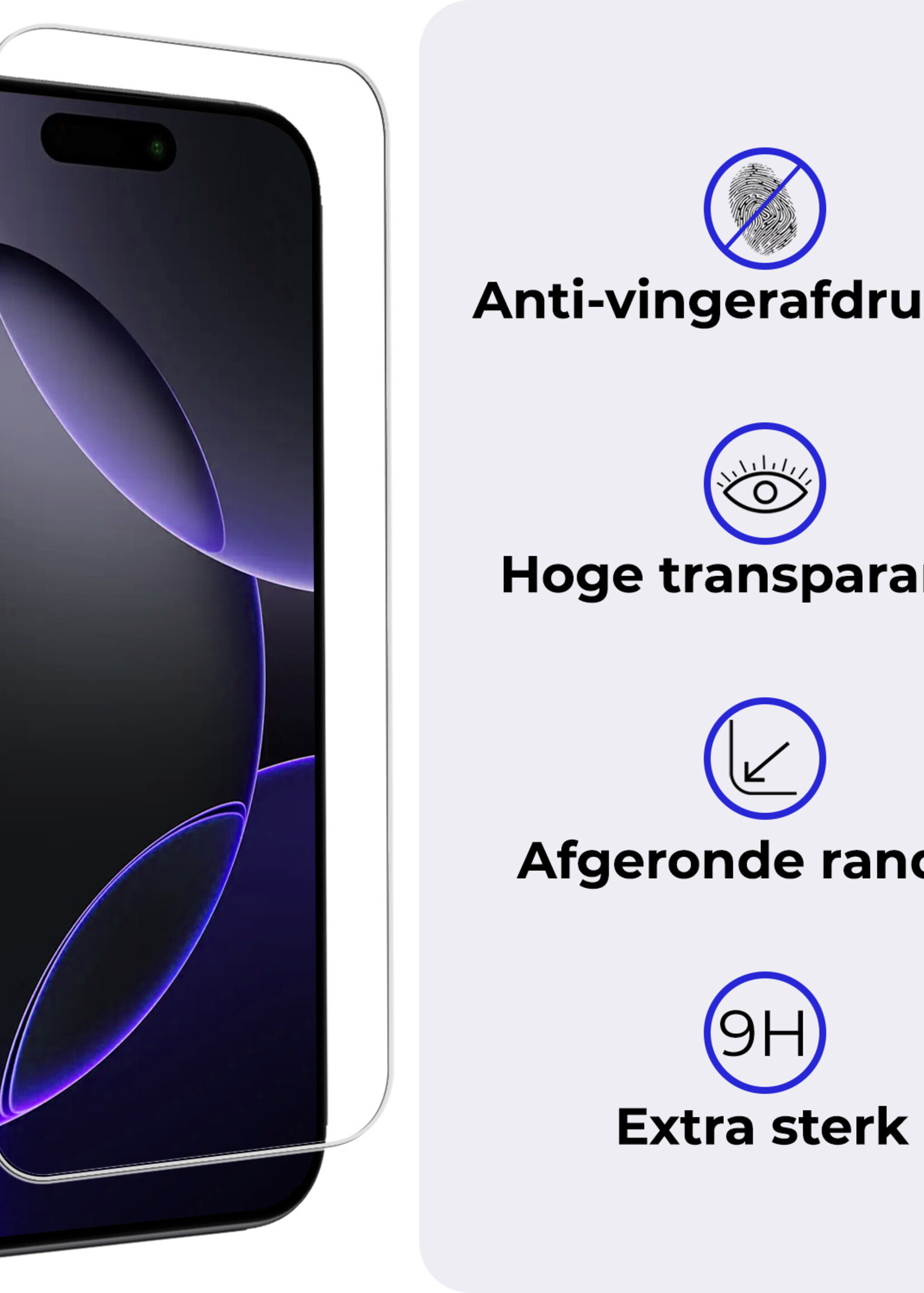 BTH Hoesje Geschikt voor iPhone 16 Pro Max Hoesje Siliconen Case Hoes Met 2x Screenprotector - Hoes Geschikt voor iPhone 16 Pro Max Hoes Cover Case - Donkerblauw