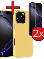 BTH BTH iPhone 16 Pro Max Hoesje Siliconen Met 2x Screenprotector Met Dichte Notch - Geel