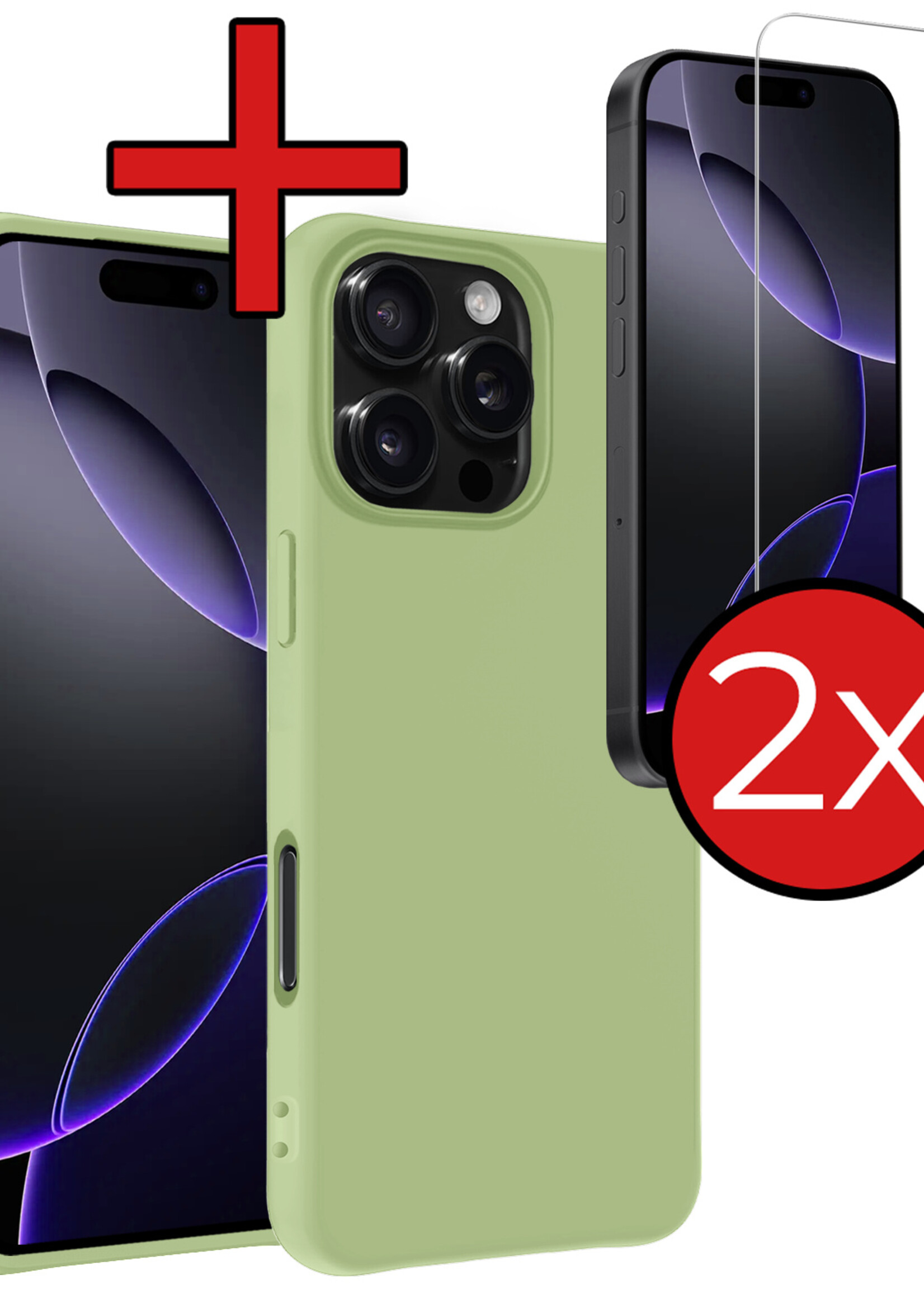 BTH Hoesje Geschikt voor iPhone 16 Pro Max Hoesje Siliconen Case Hoes Met 2x Screenprotector - Hoes Geschikt voor iPhone 16 Pro Max Hoes Cover Case - Groen