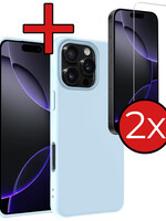 BTH BTH iPhone 16 Pro Max Hoesje Siliconen Met 2x Screenprotector Met Dichte Notch - Lichtblauw