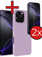 BTH BTH iPhone 16 Pro Max Hoesje Siliconen Met 2x Screenprotector Met Dichte Notch - Lila