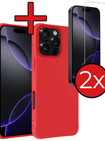 BTH BTH iPhone 16 Pro Max Hoesje Siliconen Met 2x Screenprotector Met Dichte Notch - Rood