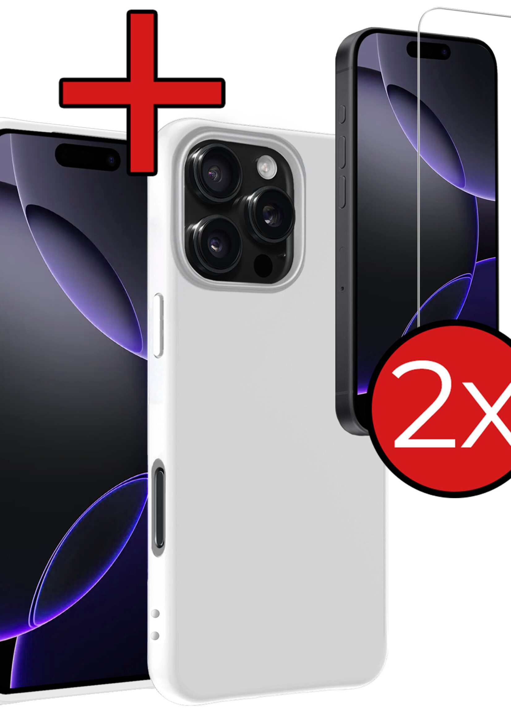 BTH Hoesje Geschikt voor iPhone 16 Pro Max Hoesje Siliconen Case Hoes Met 2x Screenprotector - Hoes Geschikt voor iPhone 16 Pro Max Hoes Cover Case - Wit