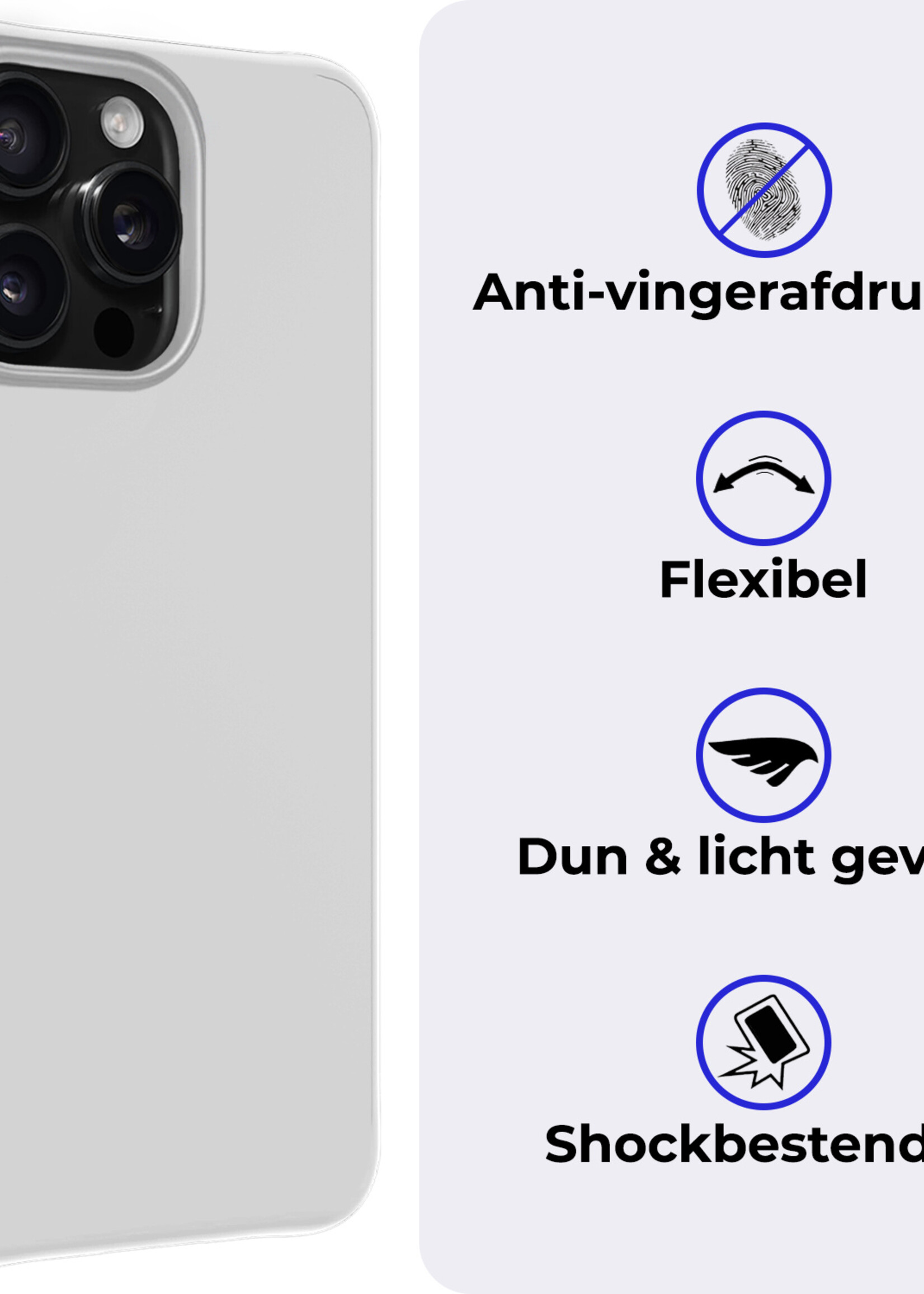 BTH Hoesje Geschikt voor iPhone 16 Pro Max Hoesje Siliconen Case Hoes Met 2x Screenprotector - Hoes Geschikt voor iPhone 16 Pro Max Hoes Cover Case - Wit