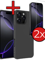BTH BTH iPhone 16 Pro Max Hoesje Siliconen Met 2x Screenprotector Met Dichte Notch - Zwart