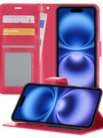 BTH BTH iPhone 16 Hoesje Bookcase - Donkerroze